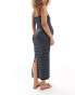 ASOS DESIGN Maternity knitted strappy midaxi dress in textured stripe Синий, L - EU 44-46 - фото #2