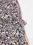 ASOS DESIGN Maternity – Mini-Stillkleid mit Blümchenmuster in Lila und Kordelzug in der Taille