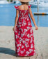 ფოტო #2 პროდუქტის Women's Red Floral Off-Shoulder Flutter Sleeve Maxi Beach Dress