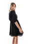 Фото #3 товара Miss Selfridge cotton pintuck trim insert mini dress in black