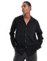 ASOS DESIGN relaxed revere shirt in black Черный, L - Chest 42 - фото #6