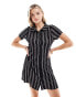 ASOS DESIGN short sleeve button through mini dress in black stripe Черный, 40 - фото #1