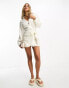 Threadbare linen look tie side mini dress in off white