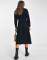 ASOS DESIGN waisted long sleeve midi tea dress with buttons in black