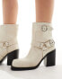 Public Desire Wide Fit Freak heeled ankle biker boot in cream