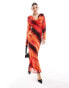 ASOS DESIGN chiffon cowl neck maxi dress in red abstract print Abstraktes Muster, 36 - фото #1