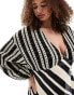 Never Fully Dressed Plus crochet balloon sleeve maxi dress in monochrome stripe