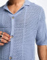 Jack & Jones relaxed fit open knit polo shirt in blue