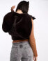 COLLUSION Y2K satin hybrid gilet with faux fur hood in chocolate brown