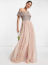 Фото #1 товара Maya Bridesmaid bardot maxi tulle dress with tonal delicate sequins in muted blush