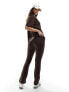 In The Style t-shirt and flare trouser set in chocolate