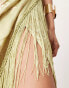 ASOS EDITION embroidered drape bandeau midi dress with fringe in olive Зеленый, 44 - фото #4