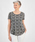 Фото #1 товара Women's Printed Scoop-Neck Short-Sleeve Top, Created for Macy's