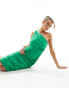 Фото #2 товара AX Paris ruched one shoulder midi dress in green