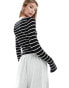 Фото #2 товара ASOS DESIGN knitted boat neck long sleeve top in mono stripe