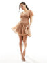 ASOS DESIGN flutter sleeve mini skater dress with satin corset in mocha 36 - фото #3