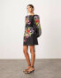 ASOS EDITION organza long sleeve embroidered tie back mini dress in black Черный, 36 - фото #4