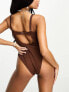 Фото #2 товара Peek & Beau Fuller Bust Exclusive underwire crinkle swimsuit in brown