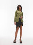 Topshop crinkle textured pocket shirt in olive