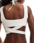 Фото #2 товара ASOS DESIGN wrap waist tie front crop bikini top in ivory