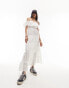 Topshop strappy broderie maxi dress with frill neck in ivory