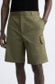 Textured twill cargo bermuda shorts