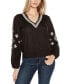 ფოტო #1 პროდუქტის Black Label Women’s Embroidered Blouson Sleeve V-Neck Blouse Top