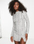 Фото #2 товара Miss Selfridge Premium embellished long sleeve rope detail mini dress in silver