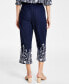 Фото #1 товара Women's 100% Linen Floral Embroidered High Rise Cropped Pants, Created for Macy's