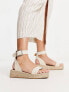 South Beach PU two part espadrille sandal with textured buckle in cream linen