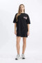 Coool Powerpuff Girls Oversize Fit Sırt Baskılı Penye Mini Elbise C3504axbk81mc