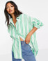 Фото #2 товара ASOS DESIGN oversized dad shirt in apple green stripe