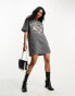 Фото #3 товара ASOS DESIGN rolled sleeve t-shirt mini dress with graphic in grey