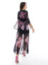 Фото #5 товара Miss Selfridge chiffon flared sleeve godet maxi dress in blurred floral