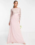 TFNC Bridesmaids chiffon maxi dress with lace scalloped back and long sleeves in mauve