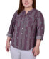 Plus Size 3/4 Sleeve Roll Tab Y Neck Blouse