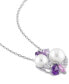 ფოტო #3 პროდუქტის Cultured Freshwater Pearl (6-1/2 & 7-1/2mm) & Multi-Gemstone (1-3/8 ct. t.w.) Cluster 18" Pendant Necklace in Sterling Silver