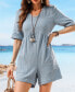 ფოტო #2 პროდუქტის Women's Light Blue Patch Pocket Wide Leg Romper