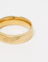 ASOS DESIGN waterproof stainless steel band ring with horizontal embossed design in gold tone