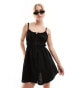 Фото #1 товара SNDYS linen ruched strappy mini dress in black