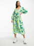 Фото #4 товара ASOS DESIGN Petite chuck on smock midi dress in green floral