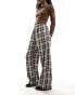 Фото #1 товара Bershka tie waist wide leg trousers in brown check