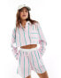 Фото #1 товара ASOS DESIGN cropped shirt with contrast collar in pink stripe co-ord