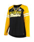 ფოტო #3 პროდუქტის Women's Black, Gold Pittsburgh Steelers Plus Size True to Form Lace-Up V-Neck Raglan Long Sleeve T-shirt