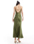 ASOS DESIGN satin lace insert keyhole midaxi dress in khaki