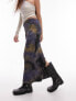 Topshop midi skirt in jersery textured with split front in blurred print