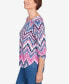 Petite Classic Puff Print Ikat Chevron Split Neck Top