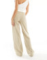 Bershka Petite wide leg slouchy dad tailored trousers in mushroom