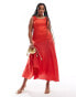 Фото #1 товара ASOS DESIGN Curve scoop neck hybrid rib and cupro midi dress in red