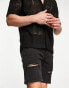 Bershka ripped denim short in black